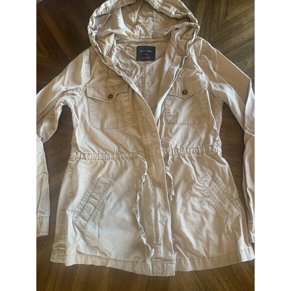 Love Tree Free People Canvas Cargo Coat Womens Small Cream Hooded Utility Jacket - Picture 4 of 14